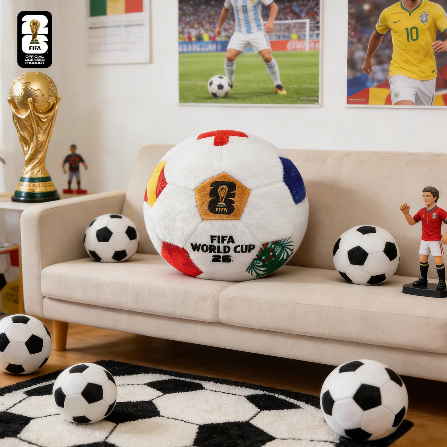 FIFA World Cup 2026 Soccer Ball Throw Pillow Football Style Pillow, 11.8in Trophy Design Cushion for Bedroom Living Room